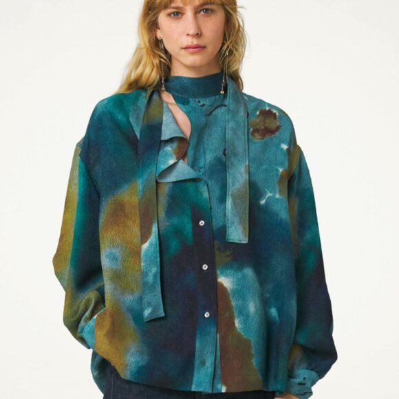 Lemaire PRINTED BLOUSE WITH SCARF AQUA SILK JACQUARD PRINT - Picture 6 of 6